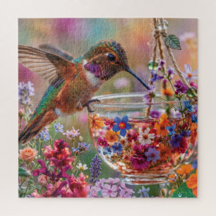 Puzzle Colibrí bebiendo néctar de taza de té floral