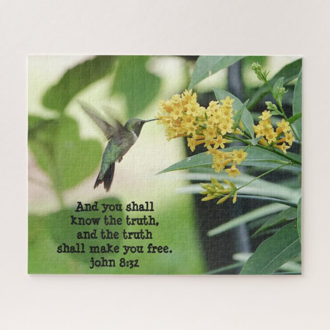 Puzzle Colibrí, con verso (Juan 8:32) (Horizontal)