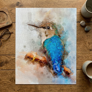 Puzzle Colibrí de Acuarela Vibrante Pájaro en una rama