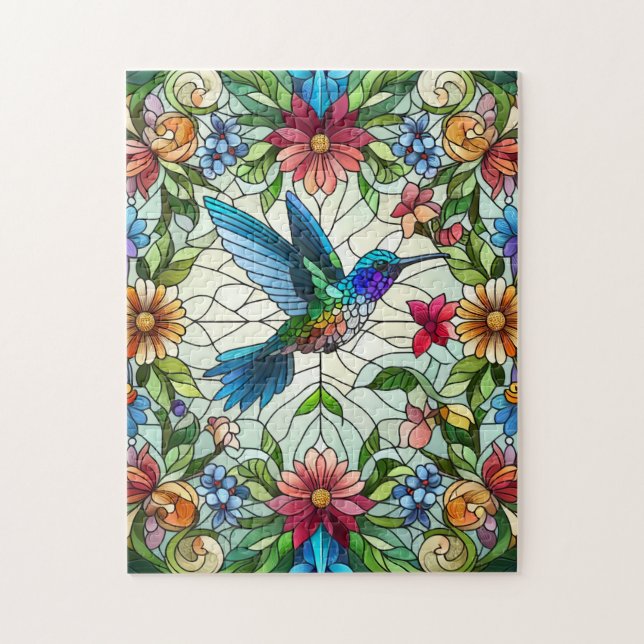 Puzzle Colibrí Elegante con Efecto de Vidrio Estampado (Vertical)