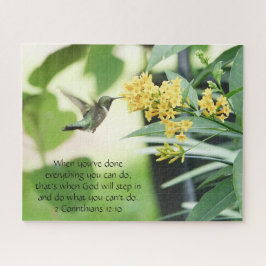 Puzzle Colibrí en flores, versículo de las escrituras