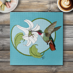 Puzzle Colibrí Lirio Azul Art Nouveau