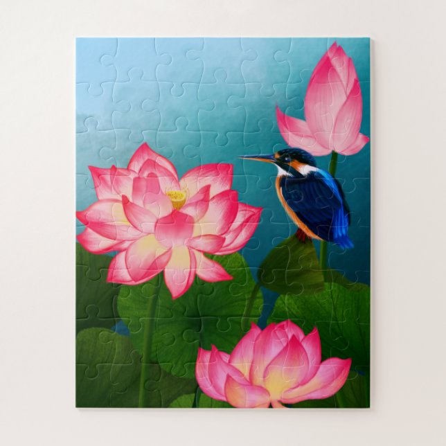 Puzzle Colibrí pequeño con flores grandes (Vertical)