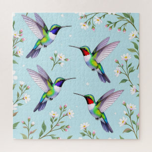 Puzzle Colibríes Vibrantes y Flor de Cerezo Blanca