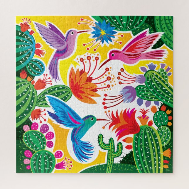 Puzzle Colibríes y Cactus en Flor (Vertical)