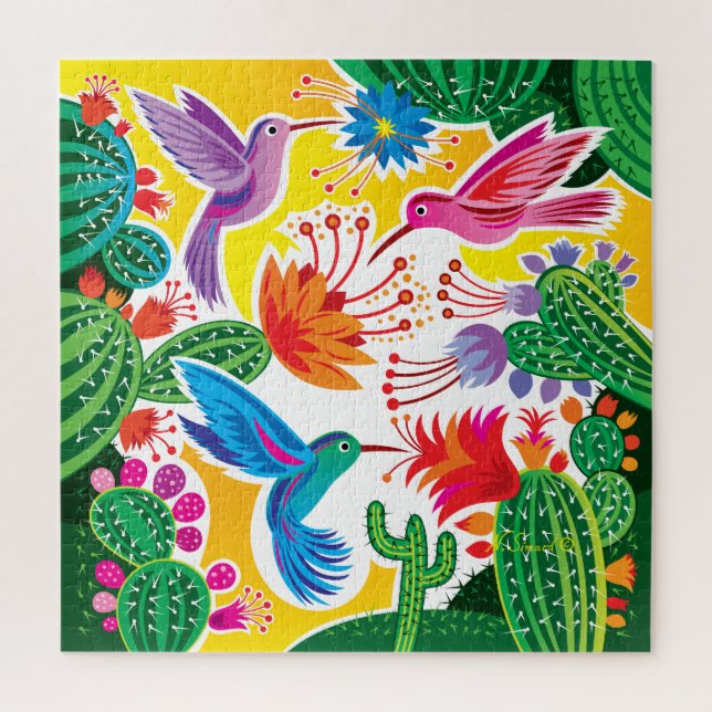Puzzle Colibríes y Cactus en Flor (Vertical)