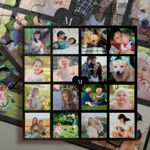 Puzzle Collage de 16 fotos personalizadas con monograma