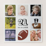 Puzzle Collage de 21 años hombre blanco<br><div class="desc">Un regalo para el cumpleaños 21 de un joven,  celebrando su vida con un collage de ocho de tus fotos.  Plantillas para la edad de 21 años y una fecha.  Fecha de nacimiento o fecha del aniversario.  Letras de color negro.  Fondo blanco.</div>