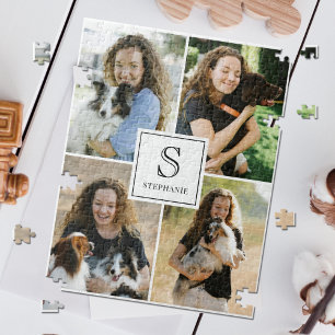 Puzzle Collage de 4 fotos personalizado con monograma y n