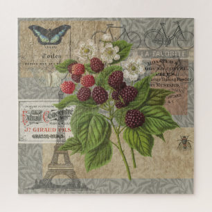 Puzzle Collage de Arte de Efímera Francesa con Moras Vint