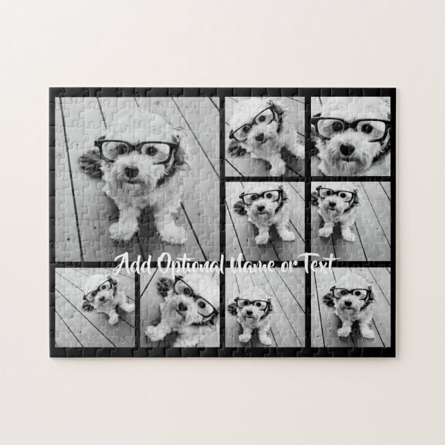 Puzzle Collage de Black 9 Photo Square - con escritura bl (Horizontal)