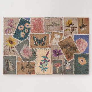 Puzzle Collage de flores postales antiguas y sellos natur