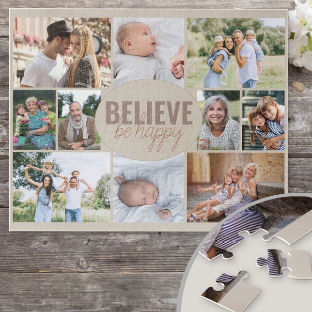 Puzzle Collage de fotos 10 foto familiar cree ser feliz (520 piece jigsaw puzzle with 10 of your favorite photos framing believe be happy quote)
