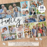 Puzzle Collage de fotos 16 de la FAMILIA de guiones moder<br><div class="desc">Cree un rompecabezas de memoria fotográfica con el título FAMILIA en una tipografía de escritura moderna y personalizado con el nombre de su familia en su elección de texto y colores de fondo (mostrado en gris sobre blanco). Esta plantilla de collage de fotos fácil de cargar tiene 16 imágenes en...</div>