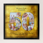 Puzzle Collage de fotos 50 Aniversario del Boda de Oro Br<br><div class="desc">Rompecabezas de oro y personalizado negro cepillado con el collage de fotos número 50 para un 50 aniversario de Boda. Toda la redacción puede ser personalizada y la plantilla de la foto está configurada para que usted agregue 11 de sus fotos favoritas. Un regalo único y personalizado para el aniversario...</div>