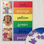 Puzzle Collage de fotos Arcoiris Aprender colores persona<br><div class="desc">Aprendiendo a través del juego - rompecabezas de fotos personalizadas con colores arcoiris. La plantilla de fotos está configurada para que añadas tres de tus imágenes favoritas, que se mostrarán en formato retrato en un fondo bordeado de blanco y negro. Los bloques de color se escriben con el nombre del...</div>