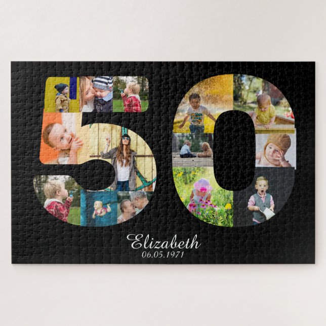 Puzzle Collage de fotos de cumpleaños número 50 personali (Horizontal)