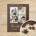 Puzzle Collage de fotos de familia Rustic Faux Barn Wood<br><div class="desc">Personalizado imprimió rompecabezas personalizados con sus fotos familiares y monograma sobre un falso fondo de madera de granero. Añada un monograma de su familia u otro texto personalizado con espacio para 4 fotos cuadradas de Instagram. Utilice las herramientas de diseño para agregar más fotos y editar los tipos de letra...</div>