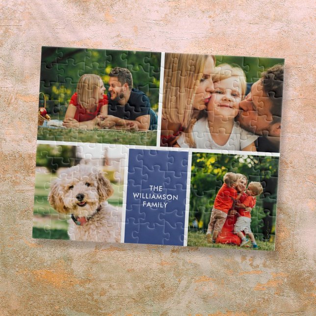 Puzzle Collage de fotos de nombre familiar personalizado  (Personalized Family Name 4 Photos Collage Jigsaw Puzzle)