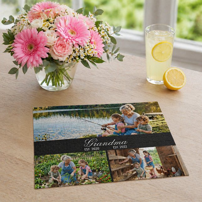 Puzzle Collage de Fotos del Año de la Abuela (Grandma Established Year Memory Photo Collage Jigsaw Puzzle)