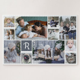 Puzzle Collage de fotos familiar monogramado blanco 11 im
