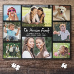 Puzzle Collage de fotos familiar negro<br><div class="desc">Un divertido rompecabezas negro para las noches de juego familiares con un collage de 8 fotos de niños,  mascotas,  recuerdos,  etc.,  tu nombre familiar en un elegante guión blanco y nombres en la moderna tipografía blanca.</div>