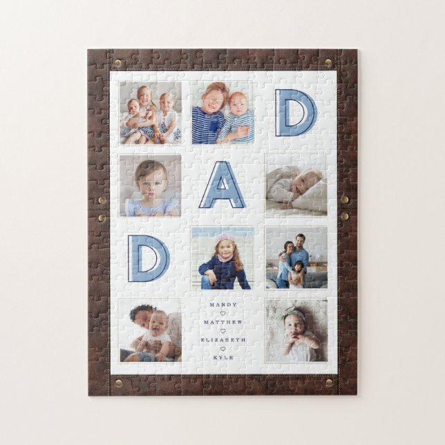 Puzzle Collage de fotos Faux Brown Leather Frame Dad (Vertical)