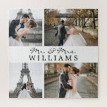 Puzzle Collage de fotos moderno Monograma blanco para rec<br><div class="desc">Celebra tu reciente matrimonio con estas 4 fotos,  monogramadas.</div>