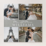 Puzzle Collage de fotos moderno Novedades Monograma Gris<br><div class="desc">Celebra tu reciente matrimonio con estas 4 fotos,  monogramadas.</div>