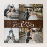 Puzzle Collage de fotos moderno recién casados Monograma<br><div class="desc">Celebra tu reciente matrimonio con estas 4 fotos,  monogramadas.</div>