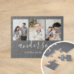 Puzzle Collage de fotos Monograma 3 de la familia moderna<br><div class="desc">Personalizado imprimió rompecabezas personalizados con sus fotos familiares y monograma sobre un fondo gris. Agregue su apellido u otro texto personalizado con espacio para 3 fotos especiales. Utilice las herramientas de diseño para agregar más fotos y editar los tipos de letra y los colores del texto para crear un diseño...</div>