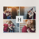 Puzzle Collage de fotos monograma moderno<br><div class="desc">Personalízalo con la fecha de su boda, el nombre de su familia o cualquier texto de su elección para un hermoso y único regalo y mantenimiento.</div>