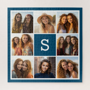 Puzzle Collage de Fotos Monograma Personalizado Azul Mari