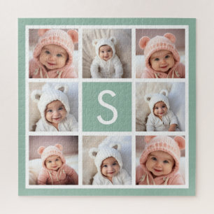 Puzzle Collage de Fotos Monograma Personalizado Verde Men