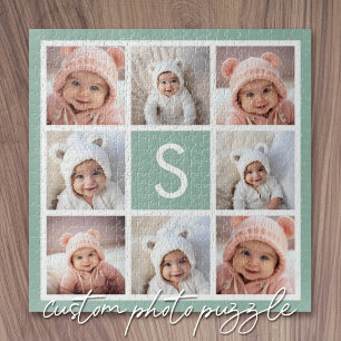 Puzzle Collage de Fotos Monograma Personalizado Verde Men