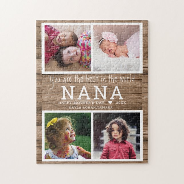 Puzzle Collage de fotos Rustic Wood Best Nana 4 (Vertical)
