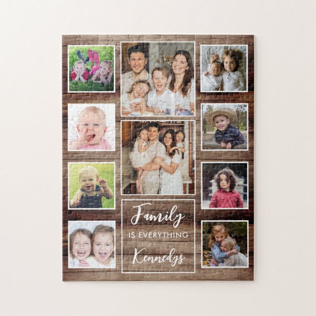 Puzzle Collage de fotos Rústico Wood Family Quote Name 10 (Vertical)