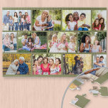 Puzzle Collage de fotos verde de la familia de la matriz<br><div class="desc">Desafiante rompecabezas de fotos - crea tu propia foto con 12 de tus fotos familiares favoritas. Este collage de fotos tiene un diseño de rejilla de mampostería que puedes personalizar con tus propias fotos. La plantilla de fotos está preparada para que puedas agregar tus imágenes, trabajando en filas desde arriba...</div>