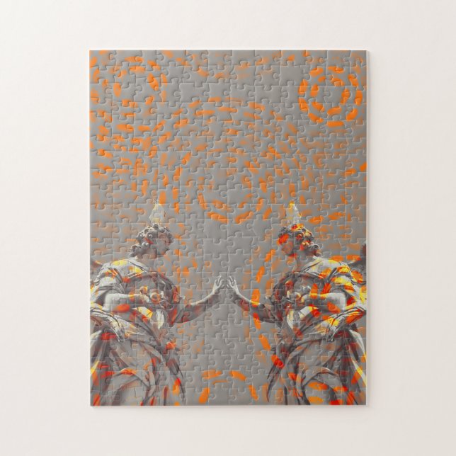 Puzzle Collage de Guay de esculturas y círculos naranjas (Vertical)