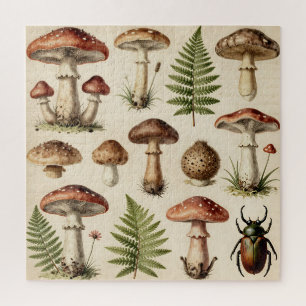 Puzzle Collage de helecho de hongo botánico vintage