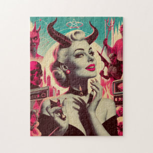 Puzzle Collage de mujer endemoniada retro