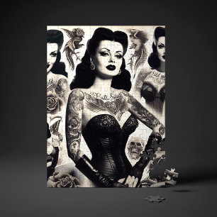 Puzzle Collage de mujer gótica tatuada vintage