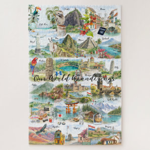 Puzzle Collage de viaje con aquarela Wanderlust