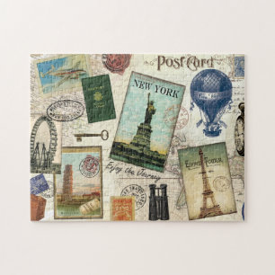 Puzzle collage de viaje vintage moderno