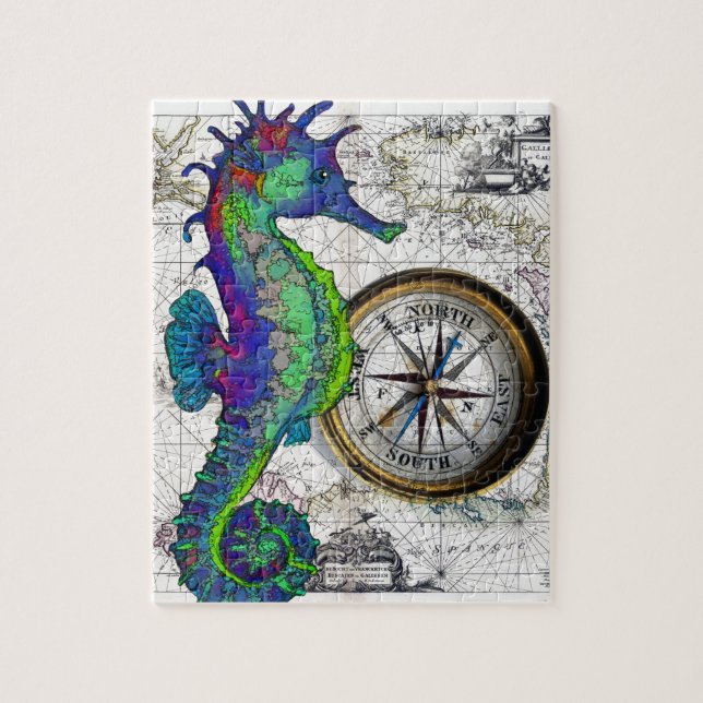 Puzzle Collage del compás del Seahorse (Vertical)