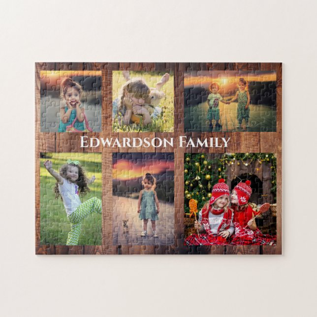 Puzzle Collage familiar 6 fotos y apellido (Horizontal)