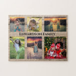Puzzle Collage familiar 6 fotos y apellido<br><div class="desc">Nombre de la familia,  rompecabezas del collage de fotos personalizados. Puede personalizarlo y agregar sus fotos más hermosas,  nombre de familia y texto. ¡Muy divertido!</div>