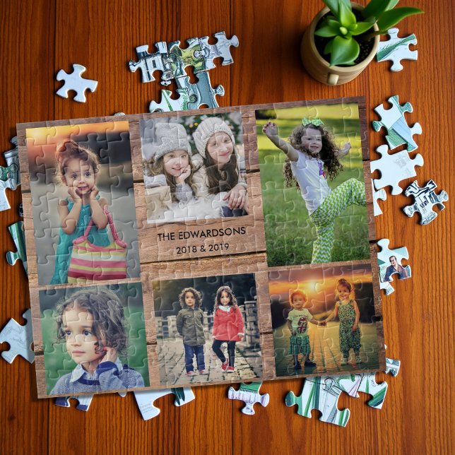 Puzzle Collage familiar 6 fotos y apellido (Family collage 6 photos and family name jigsaw puzzle. Very unique family puzzle, great fun !)