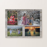 Puzzle Collage familiar de 4 fotos en madera rústica<br><div class="desc">Rompecabezas de rompecabezas de fotos familiares. Puedes personalizarlo y agregar tus fotos más hermosas. ¡Muy divertido!</div>
