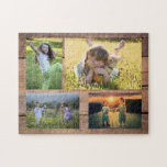 Puzzle Collage familiar de 4 fotos en madera rústica<br><div class="desc">Rompecabezas de rompecabezas de fotos familiares. Puedes personalizarlo y agregar tus fotos más hermosas. ¡Muy divertido!</div>
